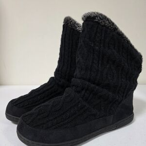 JESSICA SIMPSON Asymmetrical Cable Boot / Cozy Black Knit Slippers Sz 8-9 Large